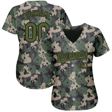 Custom Camo Olive-Black 3D Pattern Design Authentic Salute To Service Baseball Jersey