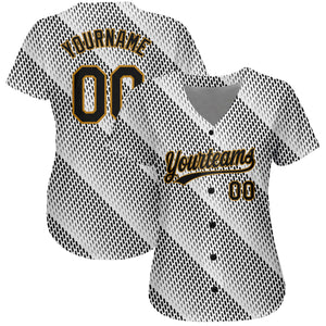 Custom White Black-Old Gold 3D Pattern Design Authentic Baseball Jersey