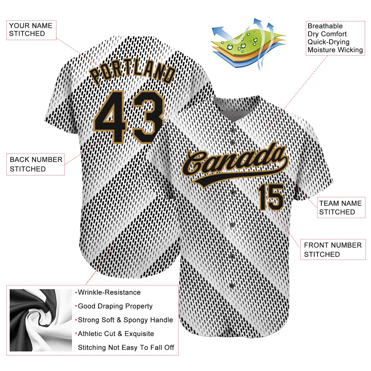 Custom White Black-Old Gold 3D Pattern Design Authentic Baseball