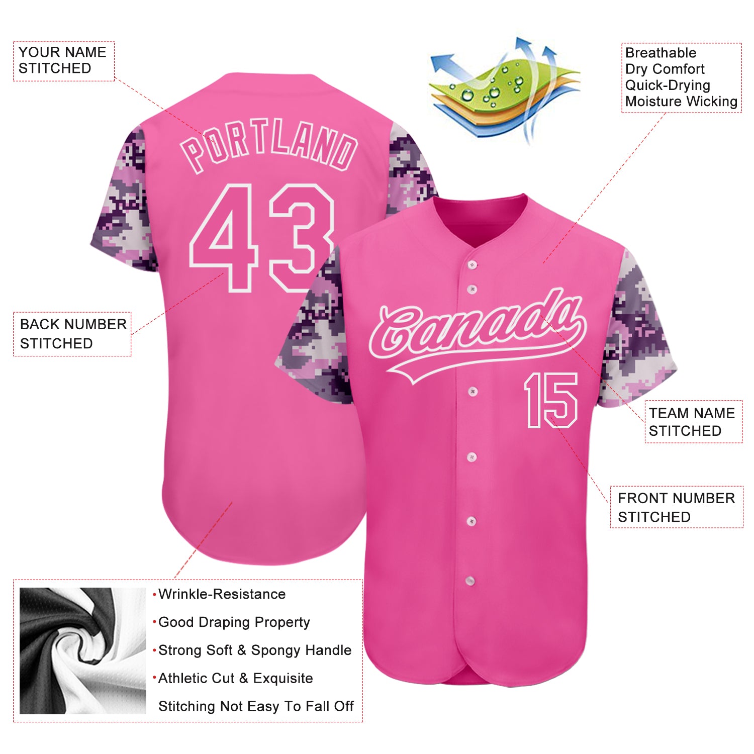 Youth Camo Baseball Jerseys - full-dye custom baseball uniform