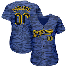 Laden Sie das Bild in den Galerie-Viewer, Custom Light Blue Black-Gold 3D Pattern Design Authentic Baseball Jersey
