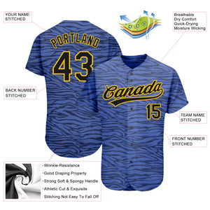 Custom Light Blue Black-Gold 3D Pattern Design Authentic Baseball Jersey