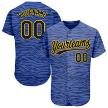 Laden Sie das Bild in den Galerie-Viewer, Custom Light Blue Black-Gold 3D Pattern Design Authentic Baseball Jersey
