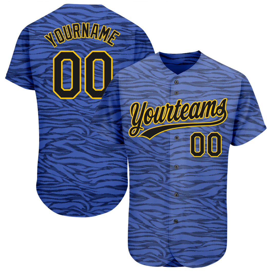 Custom Light Blue Black-Gold 3D Pattern Design Authentic Baseball Jersey