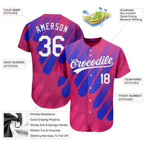 Custom Pink White-Royal 3D Pattern Design Authentic Baseball Jersey