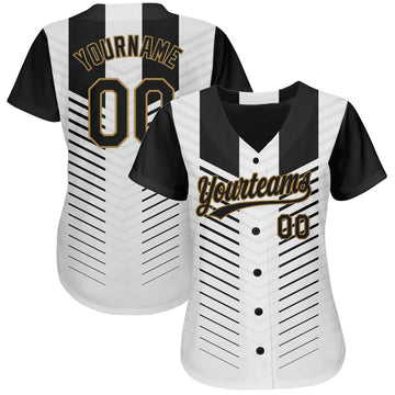 Custom White Black-Old Gold 3D Pattern Design Authentic Baseball Jersey