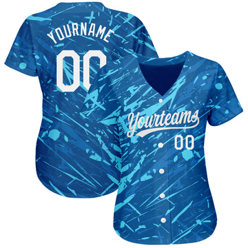 Custom Royal White-Light Blue 3D Pattern Design Authentic Baseball Jersey