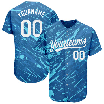 Custom Royal White-Light Blue 3D Pattern Design Authentic Baseball Jersey