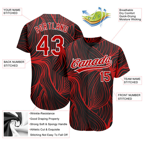 Custom Red White 3D Pattern Design Authentic Baseball Jersey Fast