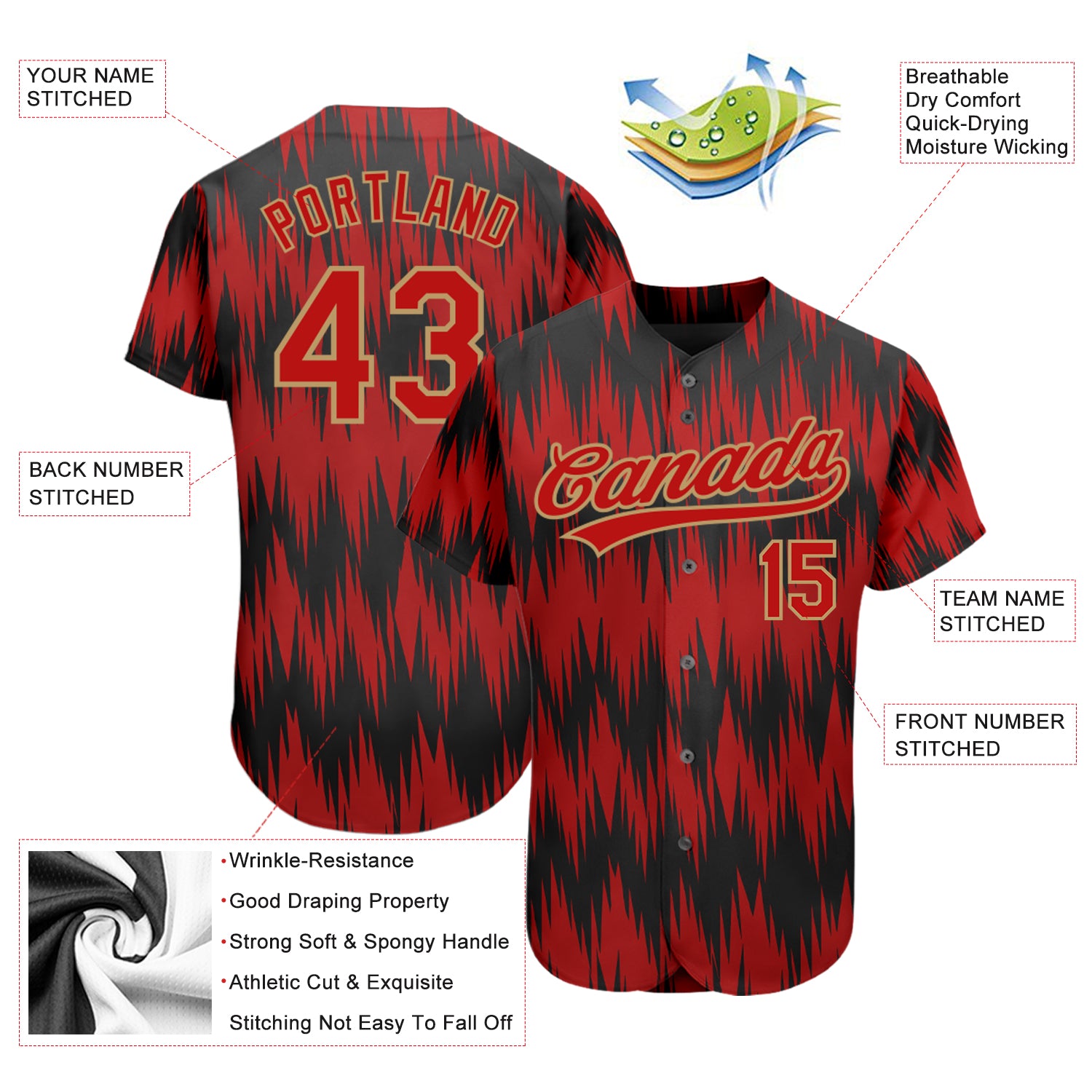 Custom Red Red Old Gold-Black 3D Pattern Design Authentic Baseball