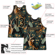 Charger l&#39;image dans la galerie, Custom Black Black-Old Gold 3D Pattern Design Tiger And Peacock Authentic Basketball Jersey
