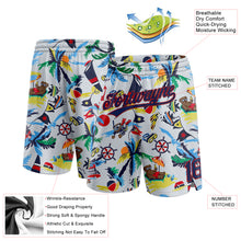 Load image into Gallery viewer, Custom White Navy-Red 3D Pattern Beach Hawaii Palm Trees Authentic Basketball Shorts
