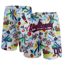 Load image into Gallery viewer, Custom White Navy-Red 3D Pattern Beach Hawaii Palm Trees Authentic Basketball Shorts
