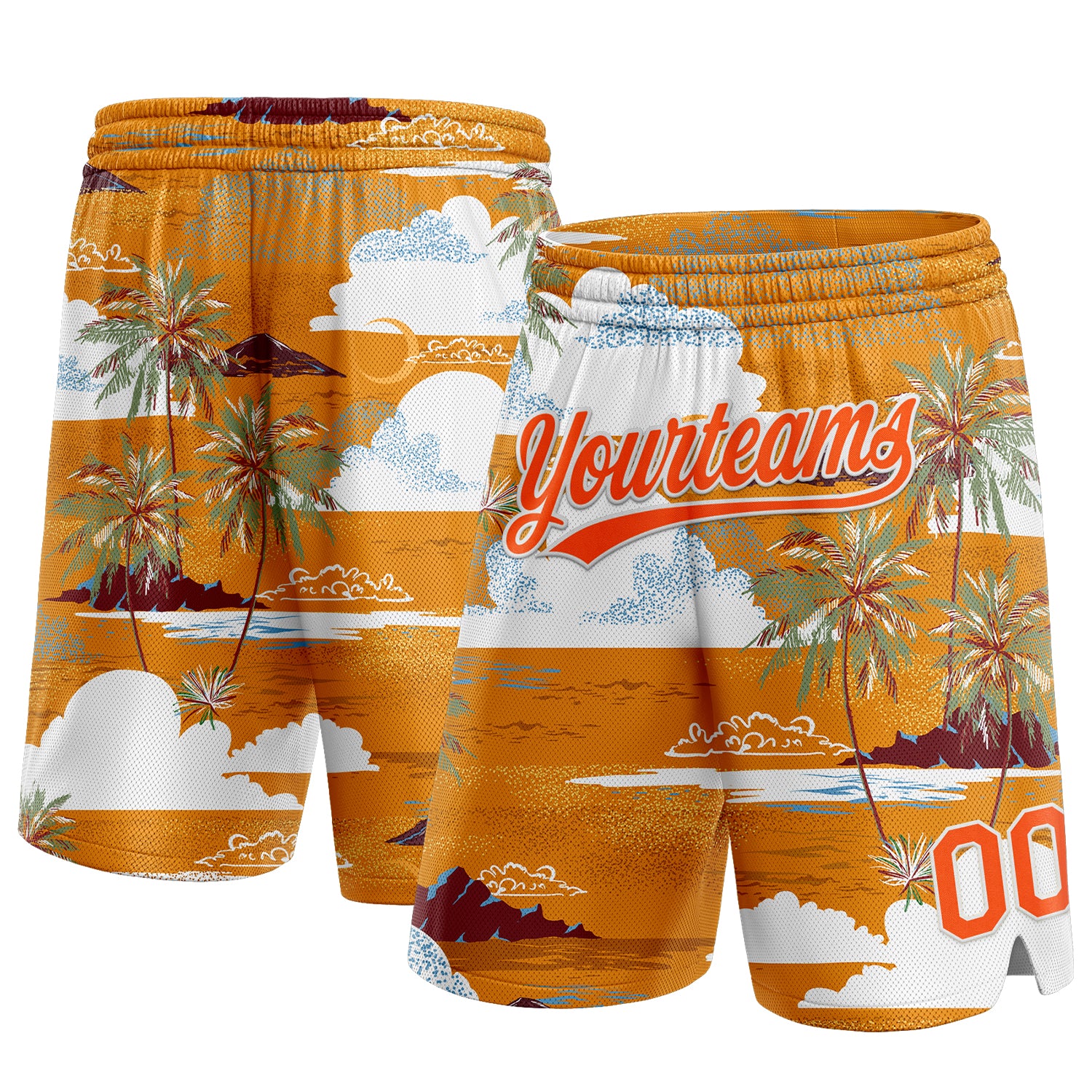 Cheap Custom Orange White 3D Pattern Palm Leaves And Clouds Authentic Basketball  Shorts Free Shipping – CustomJerseysPro