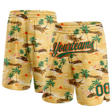 Load image into Gallery viewer, Custom Yellow Kelly Green-Orange 3D Pattern Hawaii Palm Trees And Flamingo Authentic Basketball Shorts
