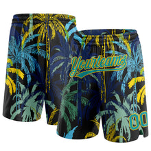 Charger l&#39;image dans la galerie, Custom Black Teal-Yellow 3D Pattern Hawaii Palm Trees Authentic Basketball Shorts
