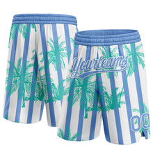 Загрузить изображение в средство просмотра галереи, Custom White Light Blue 3D Pattern Hawaii Palm Trees Argentina Authentic Basketball Shorts
