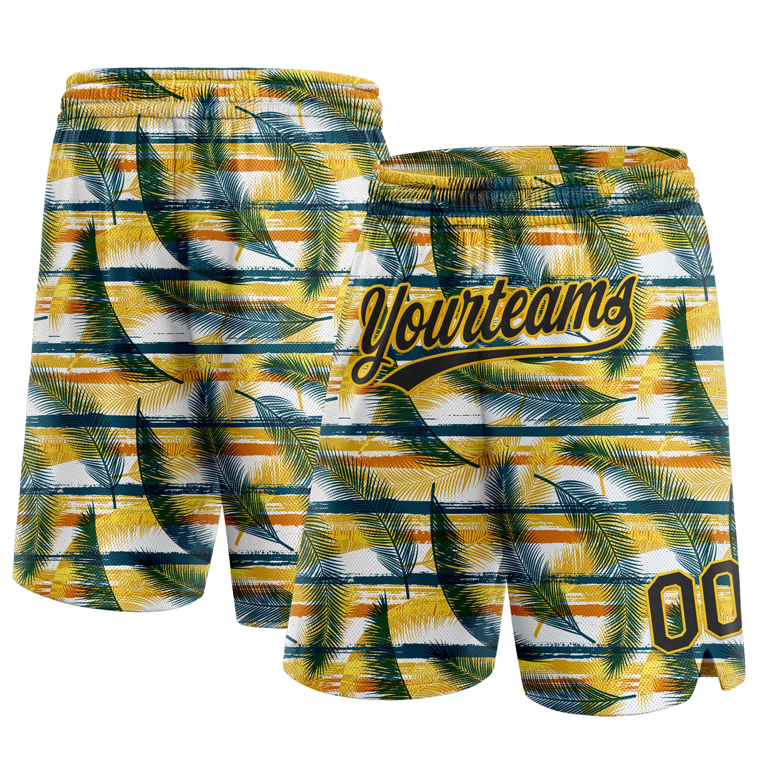 Cheap Custom Black Yellow-Midnight Green 3D Pattern Hawaii Palm Leaves  Authentic Basketball Shorts Free Shipping – CustomJerseysPro