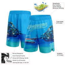 Charger l&#39;image dans la galerie, Custom Light Blue Lakes Blue-White 3D Pattern Hawaii Beach Island And Ship Authentic Basketball Shorts
