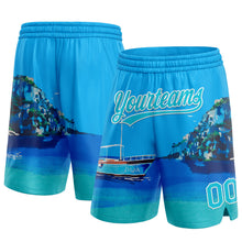 Charger l&#39;image dans la galerie, Custom Light Blue Lakes Blue-White 3D Pattern Hawaii Beach Island And Ship Authentic Basketball Shorts
