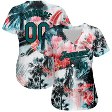 Загрузить изображение в средство просмотра галереи, Custom White Midnight Green-Black 3D Pattern Design Hawaii Palm Trees Authentic Baseball Jersey
