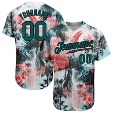 Загрузить изображение в средство просмотра галереи, Custom White Midnight Green-Black 3D Pattern Design Hawaii Palm Trees Authentic Baseball Jersey
