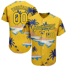 Load image into Gallery viewer, Custom Yellow Royal 3D Pattern Design Sun Beach Hawaii Palm Trees Authentic Baseball Jersey
