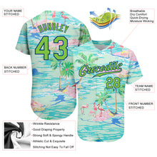 Laden Sie das Bild in den Galerie-Viewer, Custom Lakes Blue Neon Green-Royal 3D Pattern Design Beach Hawaii Palm Trees And Flamingo Authentic Baseball Jersey
