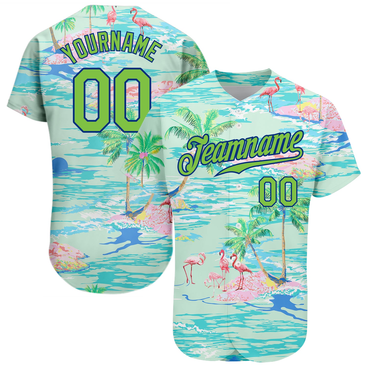 Cheap Custom Lakes Blue Neon Green-Royal 3D Pattern Design Beach Hawaii  Palm Trees And Flamingo Authentic Baseball Jersey Free Shipping –  CustomJerseysPro