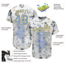 Laden Sie das Bild in den Galerie-Viewer, Custom White Light Blue-Yellow 3D Pattern Design Beach Hawaii Palm Trees And Island Authentic Baseball Jersey
