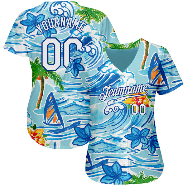 Cheap Custom White Royal 3D Pattern Design Beach Hawaii Palm Trees And  Flowers Authentic Baseball Jersey Free Shipping – CustomJerseysPro