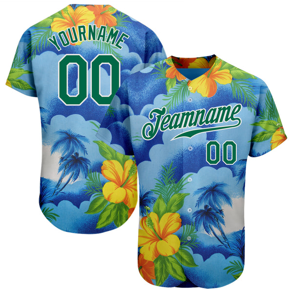 Custom 3D Pattern Baseball Jersey Teal White-Teal Design Hawaii