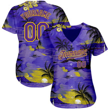 Загрузить изображение в средство просмотра галереи, Custom Purple Yellow 3D Pattern Design Sun Beach Hawaii Palm Trees Authentic Baseball Jersey
