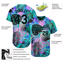 Загрузить изображение в средство просмотра галереи, Custom Teal Black 3D Pattern Design Hawaii Palm Leaves Authentic Baseball Jersey
