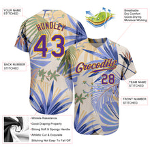 Загрузить изображение в средство просмотра галереи, Custom White Purple-Gold 3D Pattern Design Hawaii Palm Leaves And Flowers Authentic Baseball Jersey
