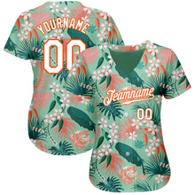 Загрузить изображение в средство просмотра галереи, Custom Teal White-Orange 3D Pattern Design Hawaii Palm Leaves And Flowers Authentic Baseball Jersey
