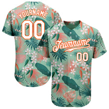 Загрузить изображение в средство просмотра галереи, Custom Teal White-Orange 3D Pattern Design Hawaii Palm Leaves And Flowers Authentic Baseball Jersey
