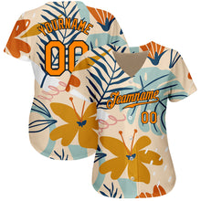 Загрузить изображение в средство просмотра галереи, Custom Cream Bay Orange-Black 3D Pattern Design Hawaii Palm Leaves And Flowers Authentic Baseball Jersey
