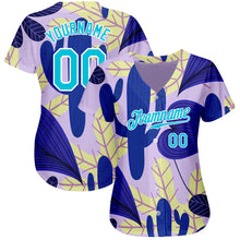 Load image into Gallery viewer, Custom Purple Lakes Blue-White 3D Pattern Design Cactus And Leaves Authentic Baseball Jersey
