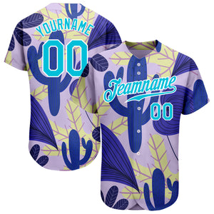 Custom Purple Lakes Blue-White 3D Pattern Design Cactus And Leaves Authentic Baseball Jersey