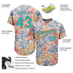 Custom White Lakes Blue-Orange 3D Pattern Design Leaves Authentic Baseball Jersey