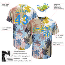 Загрузить изображение в средство просмотра галереи, Custom White Electric Blue-Yellow 3D Pattern Design Hawaii Coconut Palms Authentic Baseball Jersey
