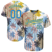 Загрузить изображение в средство просмотра галереи, Custom White Electric Blue-Yellow 3D Pattern Design Hawaii Coconut Palms Authentic Baseball Jersey
