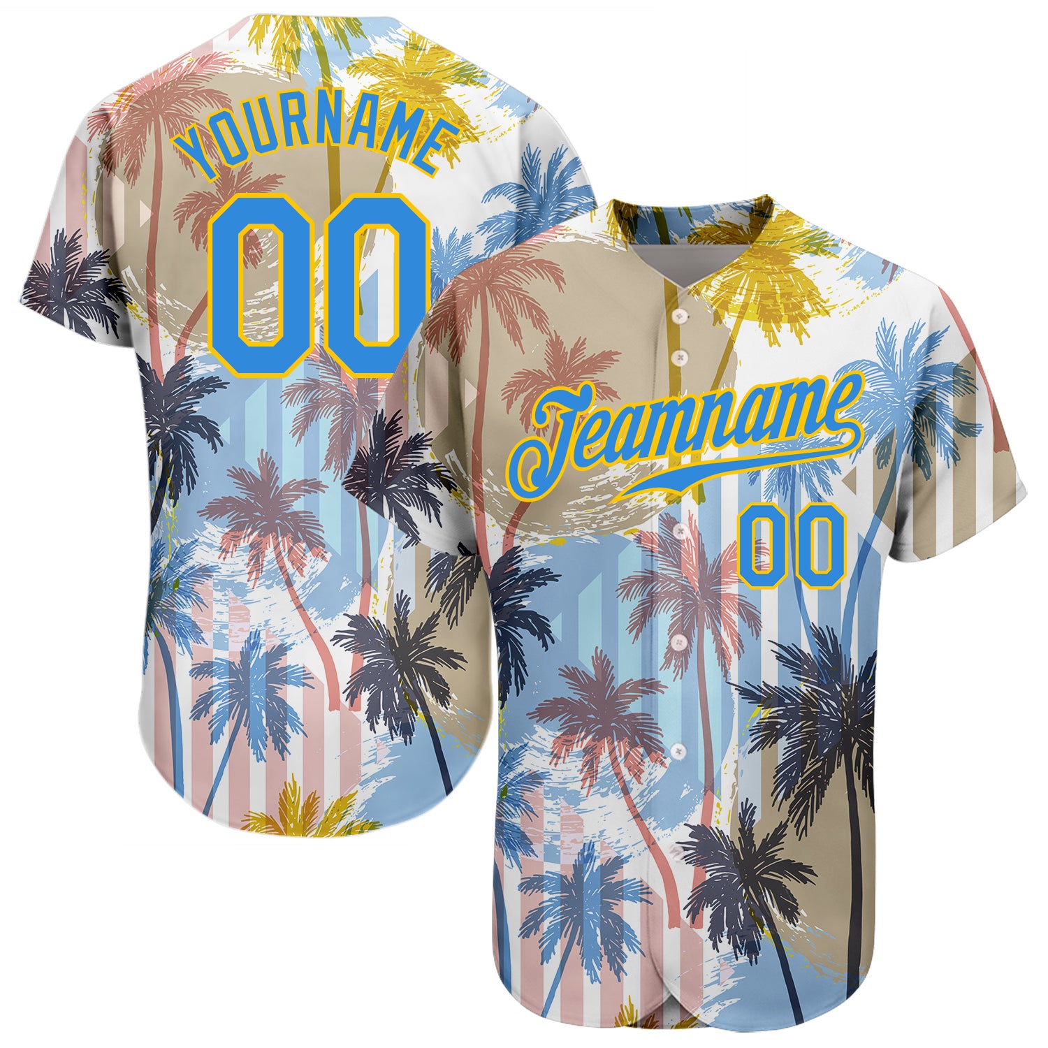 Custom 3D Pattern Baseball Jersey Teal White-Teal Design Hawaii