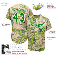 Charger l&#39;image dans la galerie, Custom Cream Grass Green-White 3D Pattern Design Coconuts And Leaves Authentic Baseball Jersey
