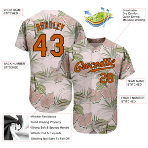 Custom Light Pink Texas Orange-Brown 3D Pattern Design Tropical Hawaii Plants Authentic Baseball Jersey