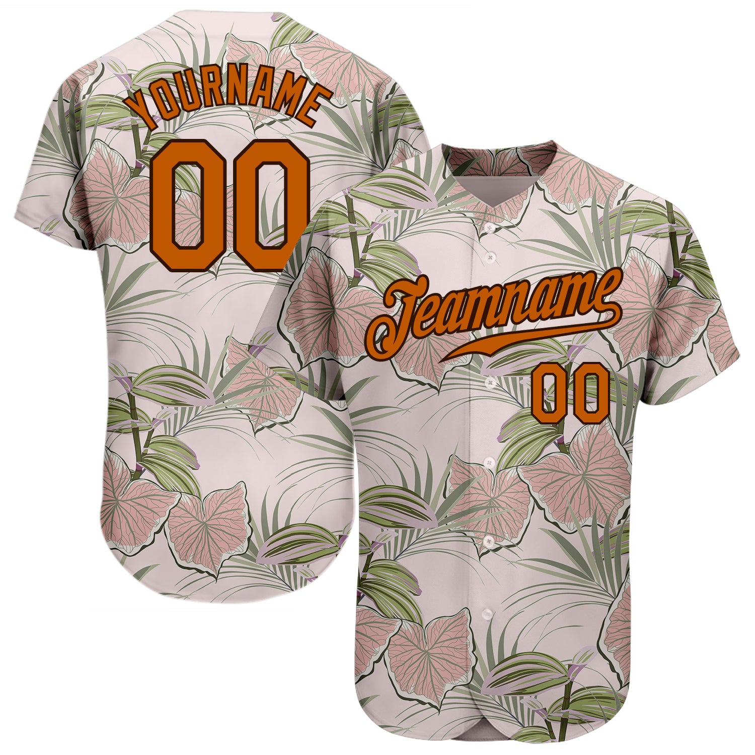 Custom Light Pink Texas Orange-Brown 3D Pattern Design Tropical Hawaii  Plants Authentic Baseball Jersey