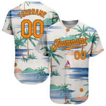 Load image into Gallery viewer, Custom White Bay Orange-Olive 3D Pattern Design Beach Coconut Palms Island And Sailboat Authentic Baseball Jersey
