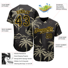 Загрузить изображение в средство просмотра галереи, Custom Black Gold 3D Pattern Design Hawaii Palm Trees Island And Sailboat Authentic Baseball Jersey
