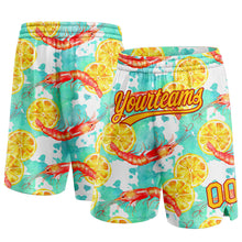 Загрузить изображение в средство просмотра галереи, Custom White Yellow-Red 3D Pattern Lobster And Lemon Authentic Basketball Shorts
